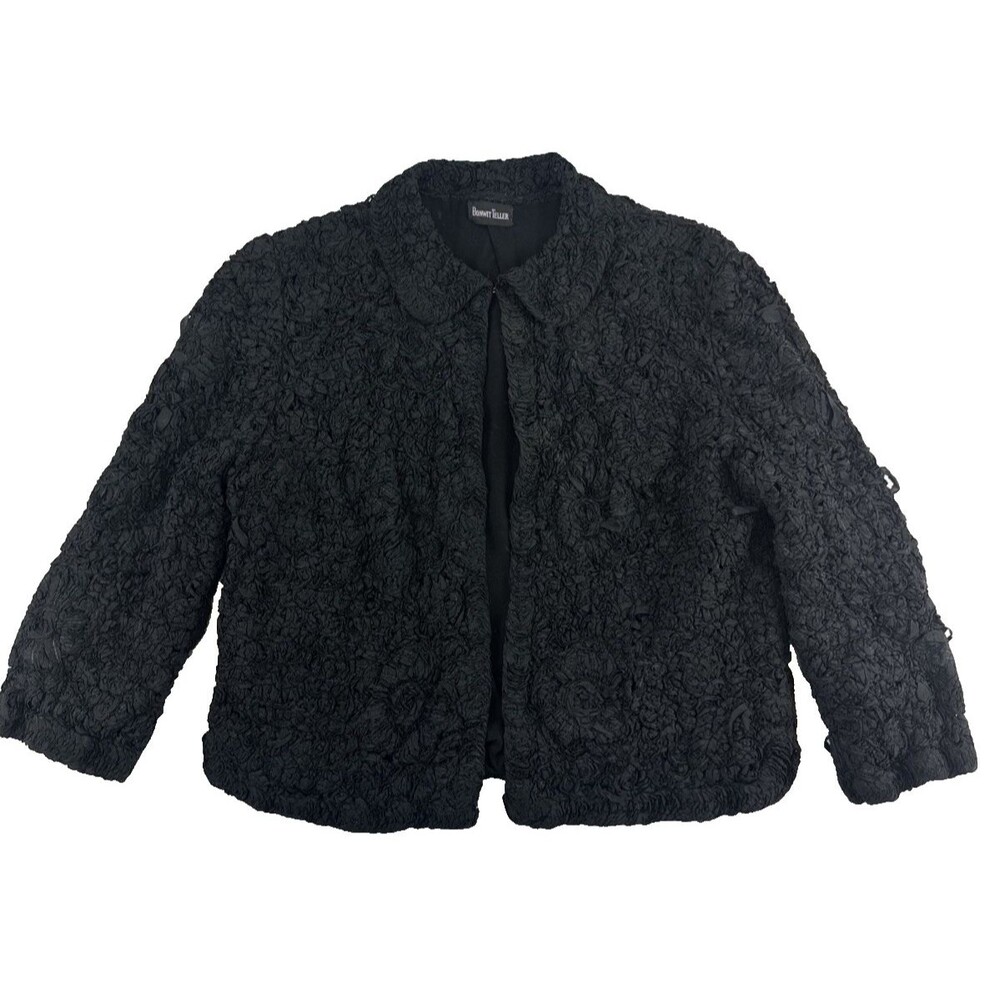 Bonwit Teller Vintage Blazer Jacket Cropped Black Textured Collared Womens Small